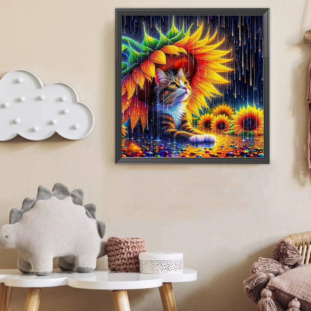 Diamond Painting - Full Round / Square - Cat Under Sunflower