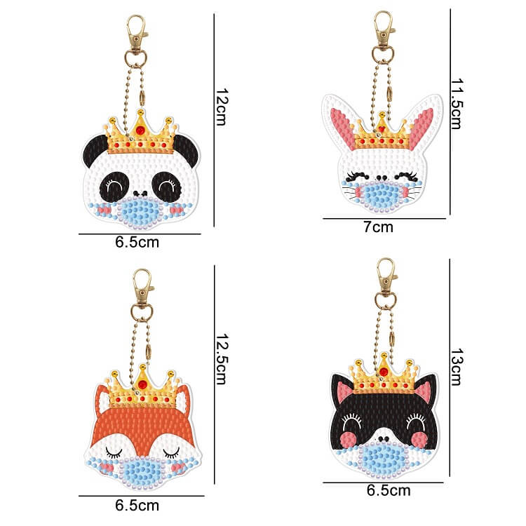 4pcs diy animal diamond painting keychain size