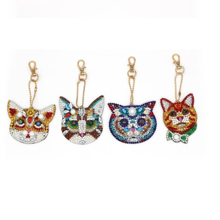 4pcs Cats DIY Diamond Painting Keychains