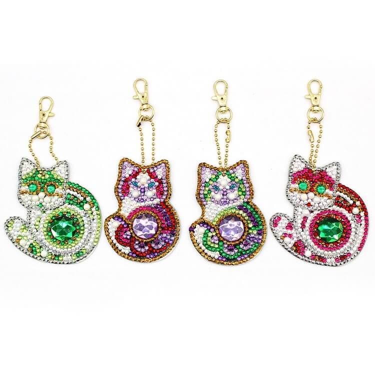  4pcs  Cat  DIY Diamond Painting Keychains kIT
