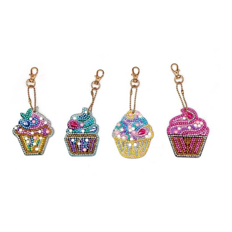 4pcs DIY Diamond Painting Keychains - Cup Cake