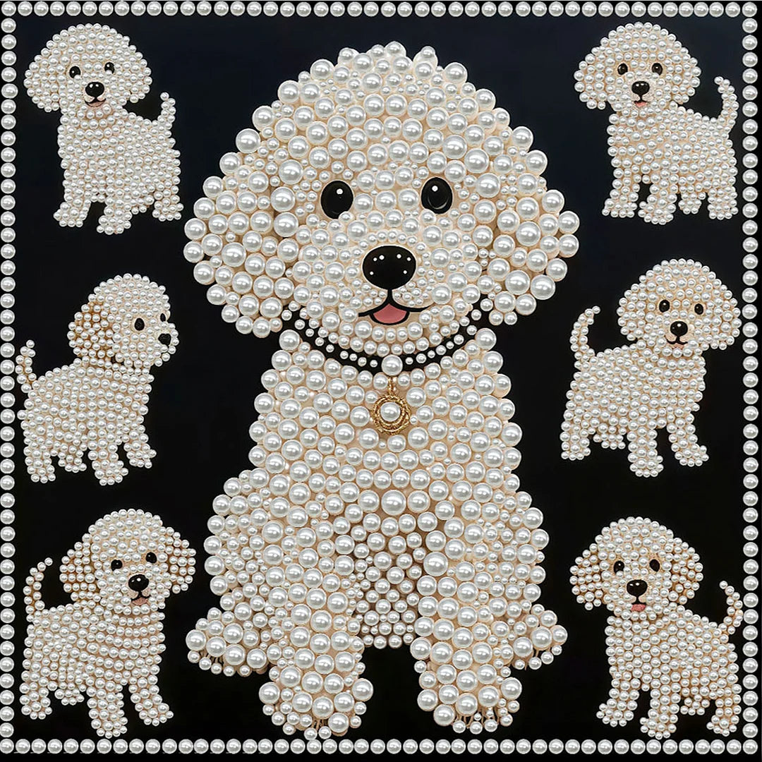 DIY Pearl Painting With Frame - Handmade Self-Adhesive Pearls - Puppy (30*30cm)