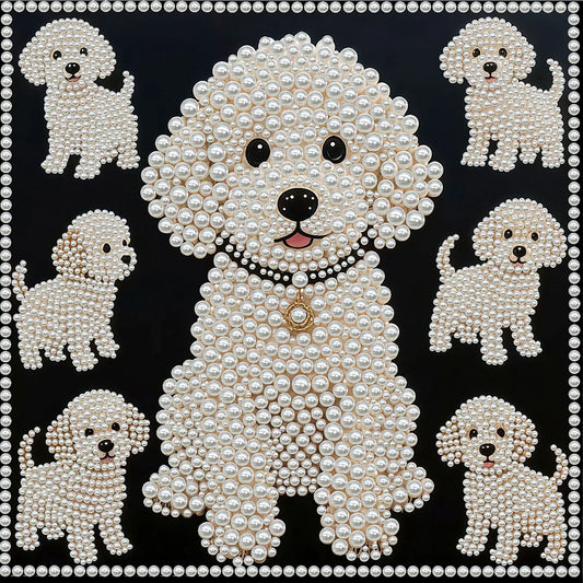 DIY Pearl Painting With Frame - Handmade Self-Adhesive Pearls - Puppy (30*30cm)