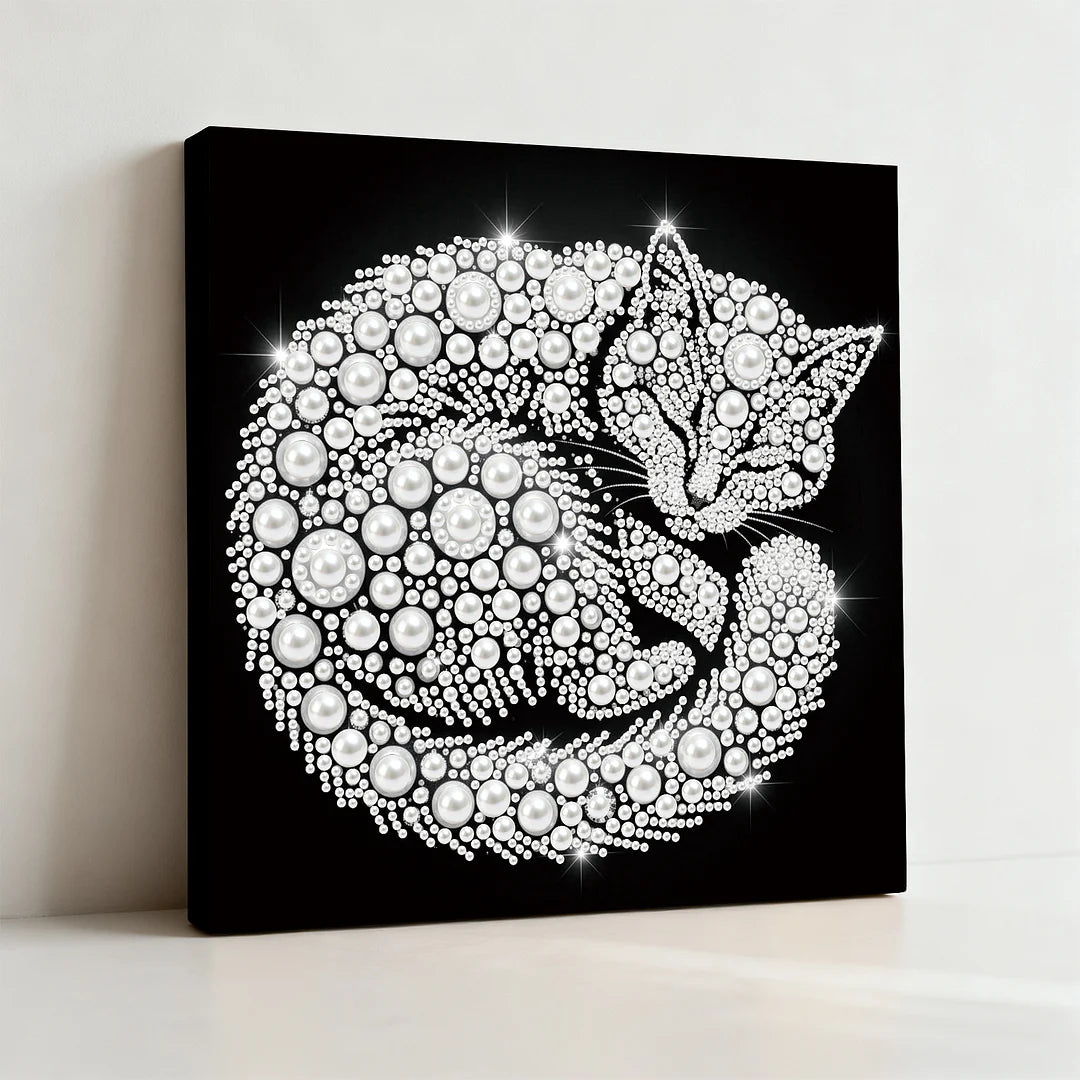 DIY Pearl Painting With Frame - Handmade Self-Adhesive Pearls - Cat (25*25cm) A