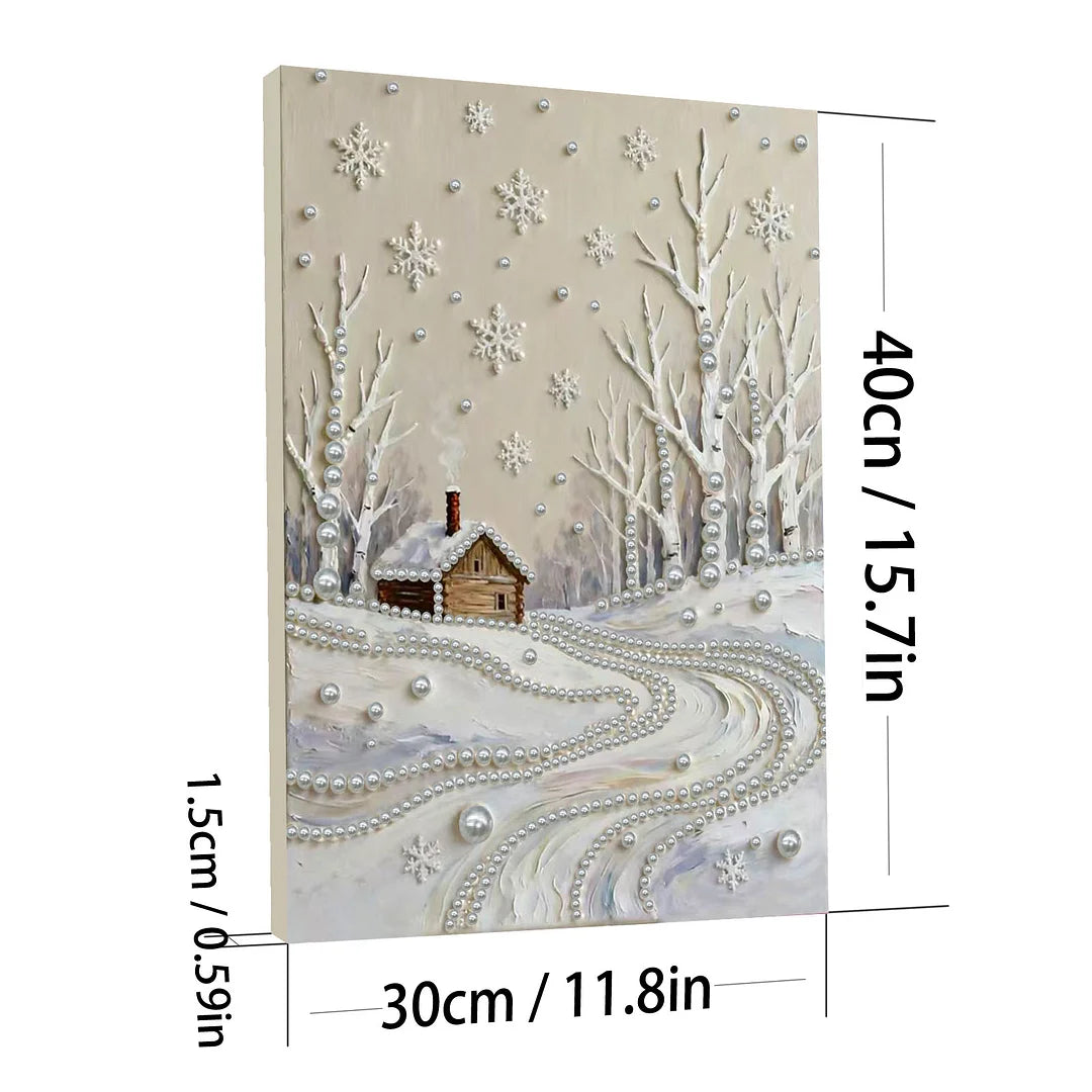 DIY Pearl Painting With Frame - Handmade Self-Adhesive Pearls - Snowy Field (30*40cm)