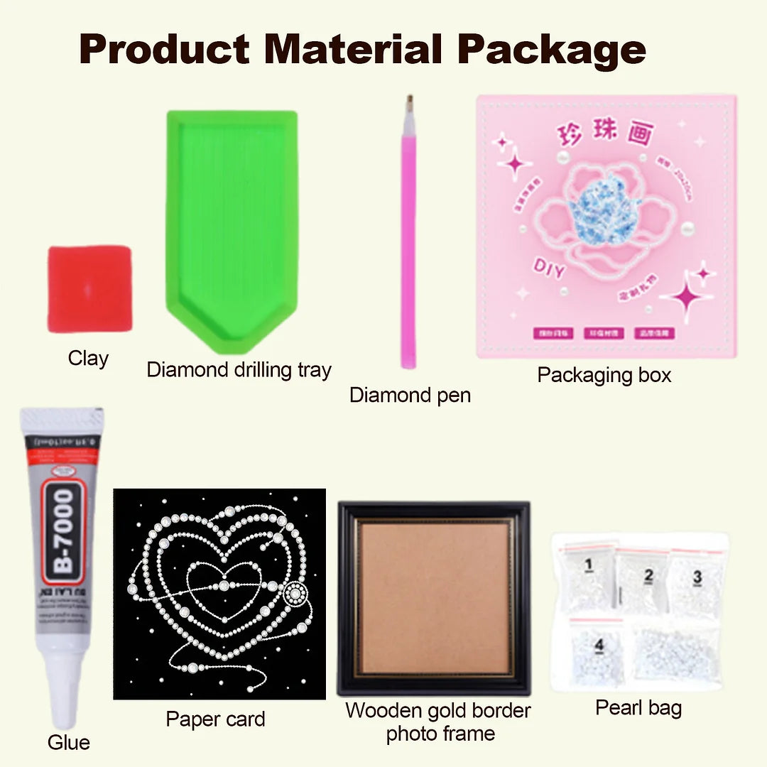 DIY Pearl Painting With Frame - Handmade Self-Adhesive Pearls - Love (27*27cm)