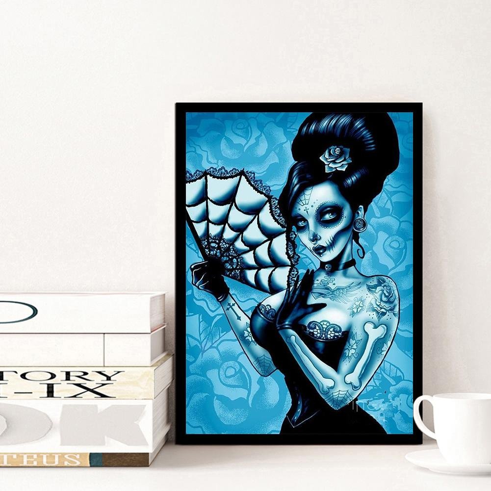 Diamond Painting - Full Round - Skull Women with Fan