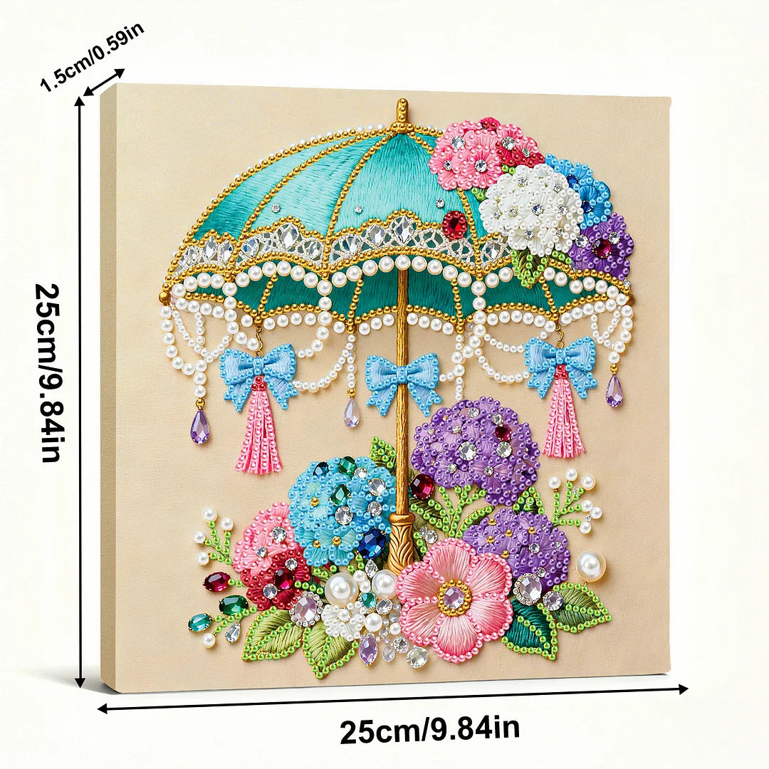 DIY Pearl Painting With Frame - Handmade Self-Adhesive Pearls - Flower Umbrella (25*25cm)