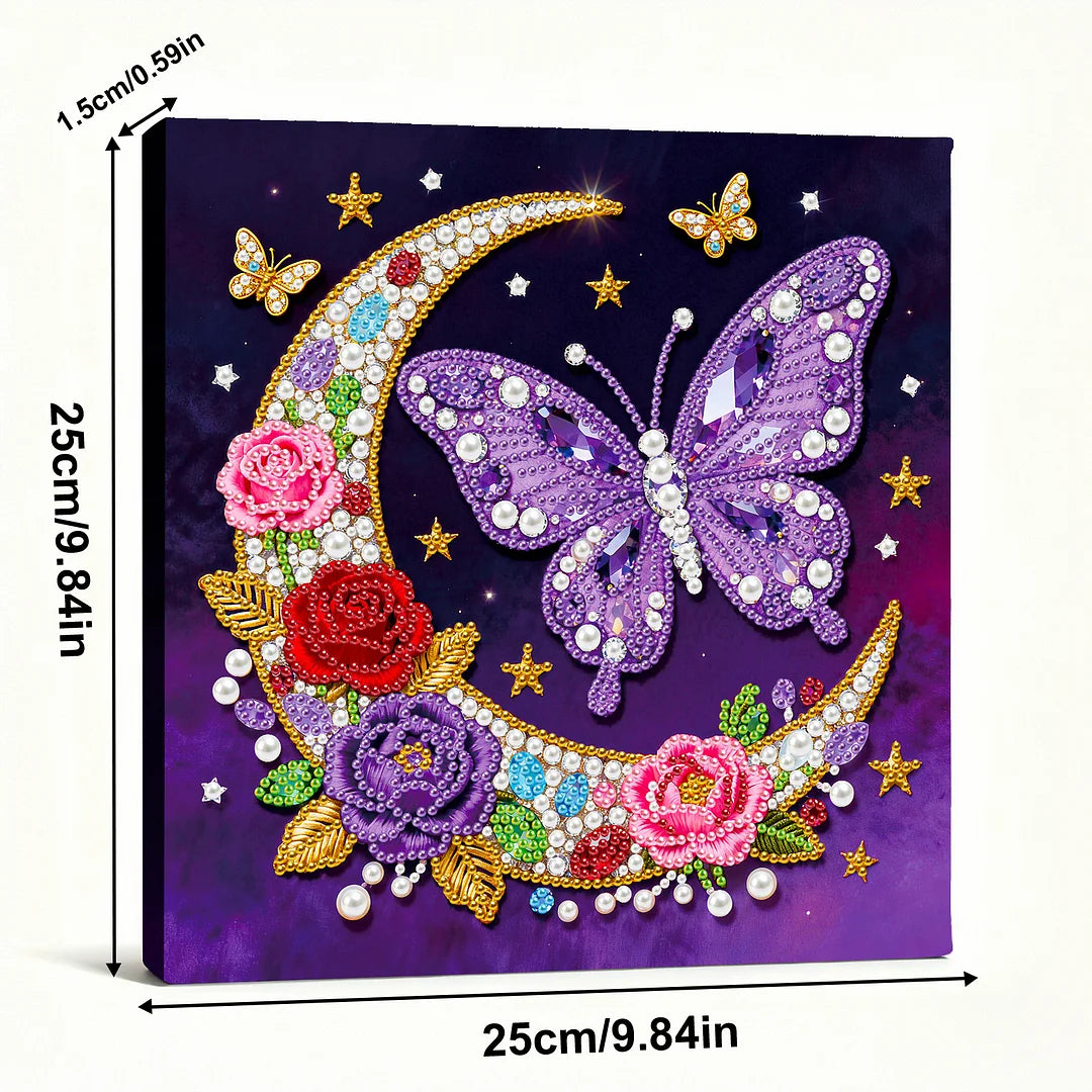DIY Pearl Painting With Frame - Handmade Self-Adhesive Pearls - Moon Butterfly (25*25cm)