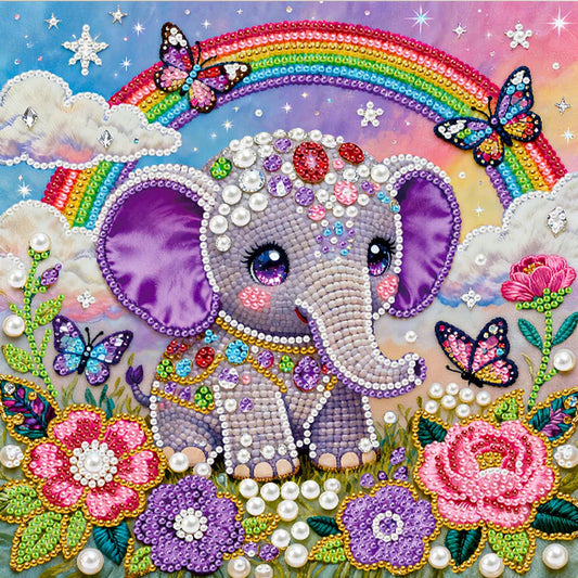 DIY Pearl Painting With Frame - Handmade Self-Adhesive Pearls - Elephant (25*25cm) A