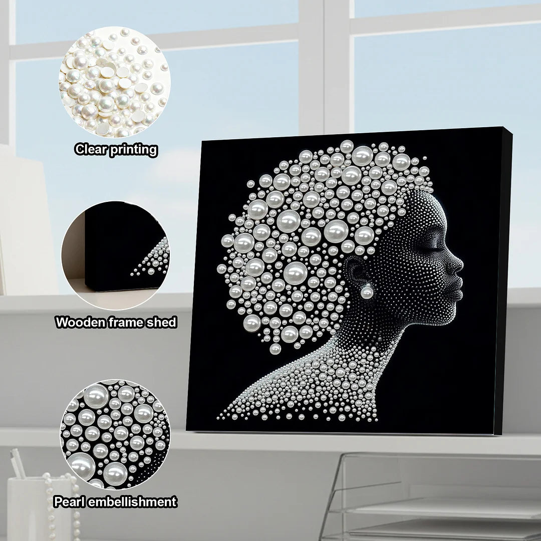 DIY Pearl Painting With Frame - Handmade Self-Adhesive Pearls - Lady (30*30cm) C