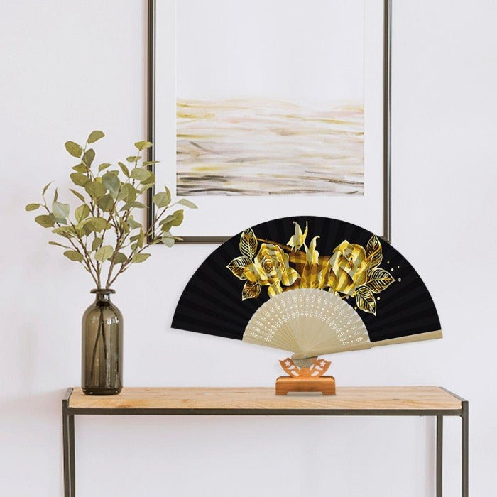 DIY Gold Rose Butterfly Oil Paint Kit by Numbers Folding Paper Fan