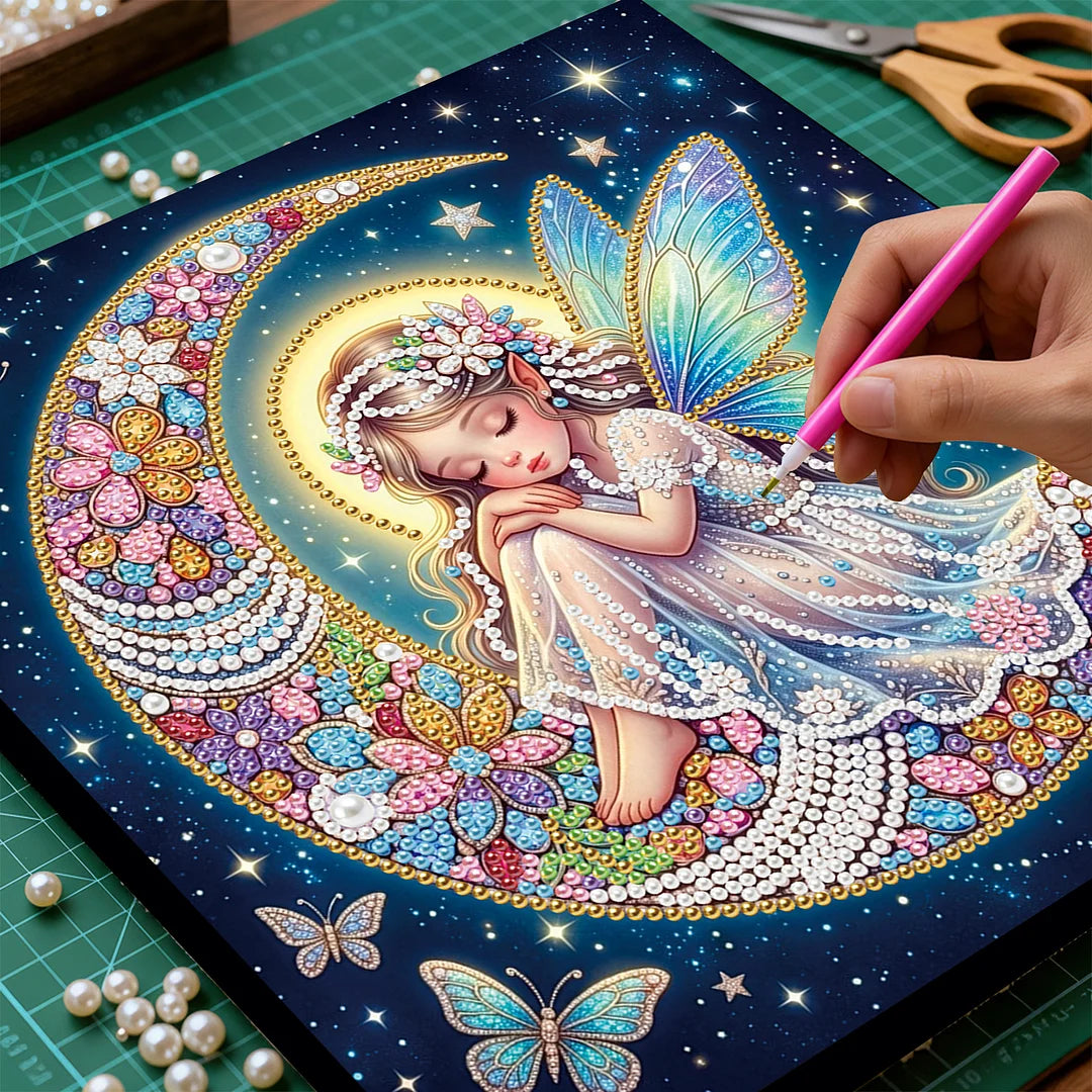 DIY Pearl Painting With Frame - Handmade Self-Adhesive Pearls - Moon Fairy (25*25cm)