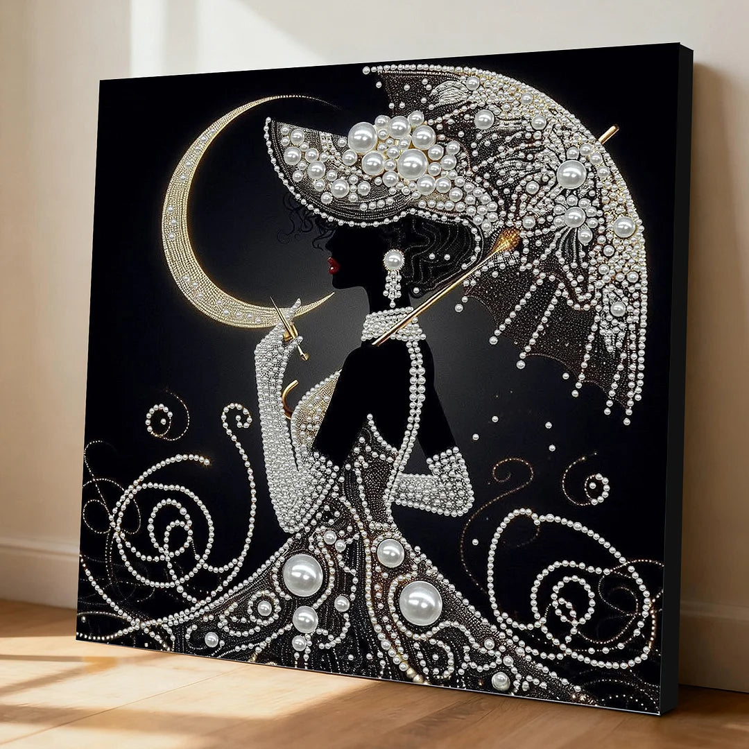 DIY Pearl Painting With Frame - Handmade Self-Adhesive Pearls - Lady (30*30cm) M