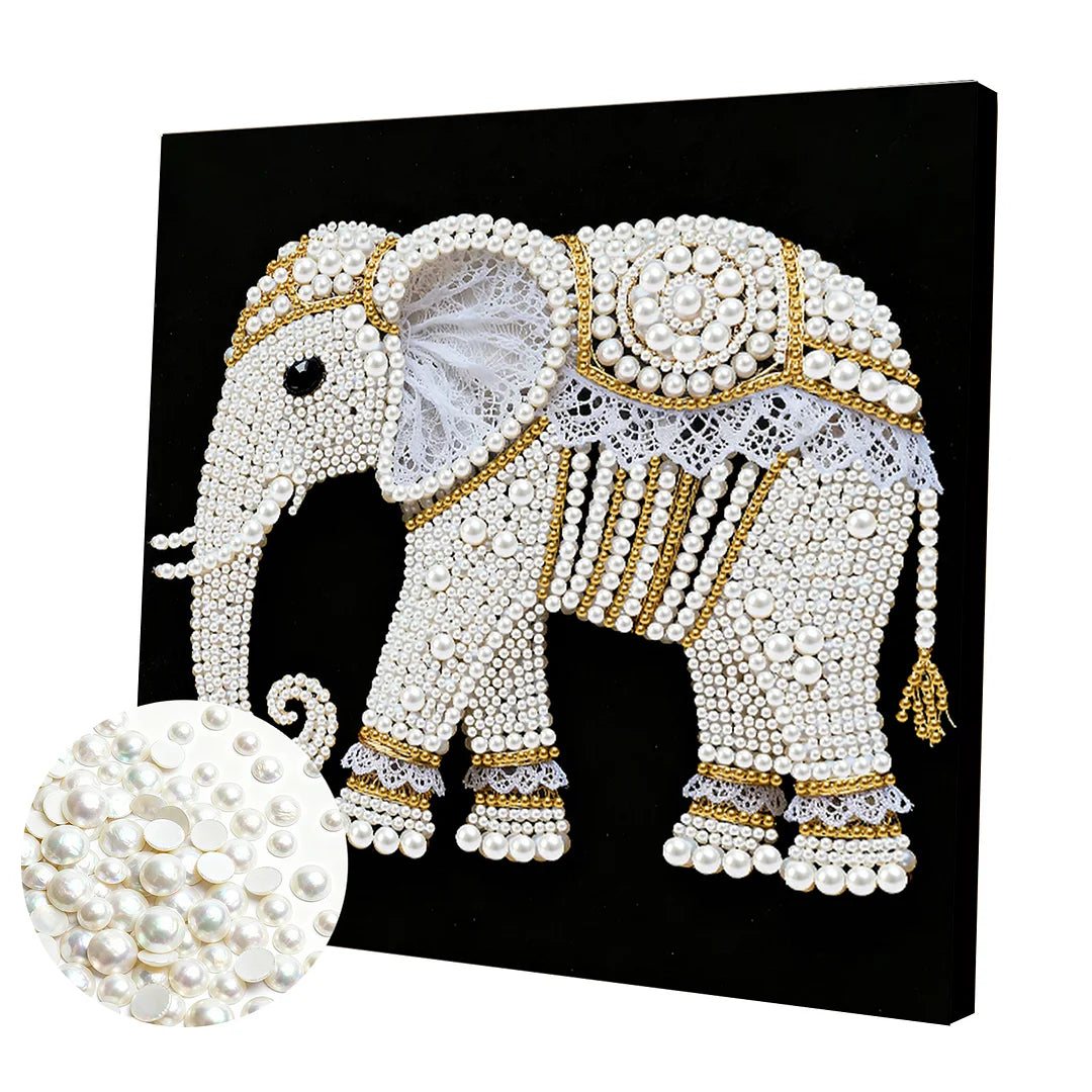 DIY Pearl Painting With Frame - Handmade Self-Adhesive Pearls - Elephant (25*25cm) B