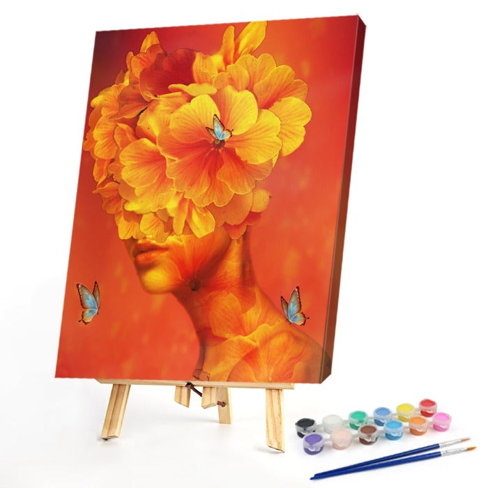 Butterfly Flower Women Hand Painted on Canvas Colouring Oil Art Picture Craft Home Wall Decor