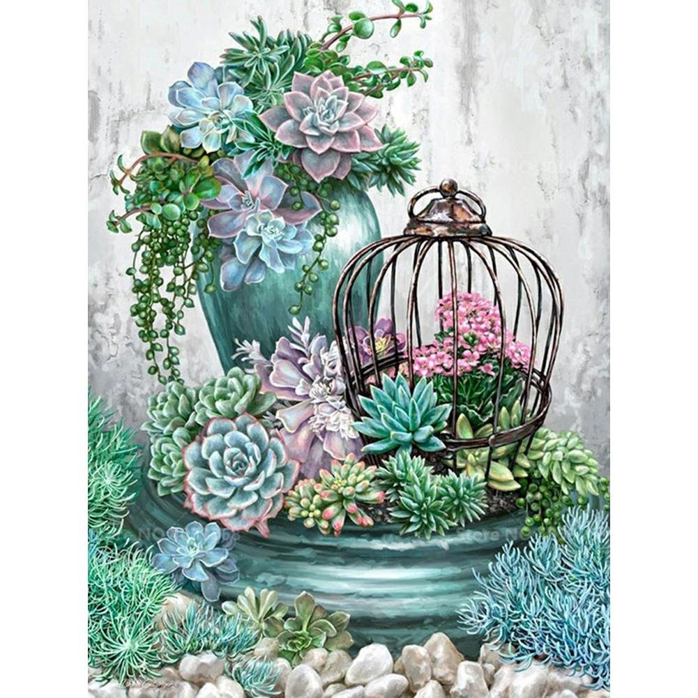 5D Diy Diamond Painting Kit Full Round Beads Succulent Plants