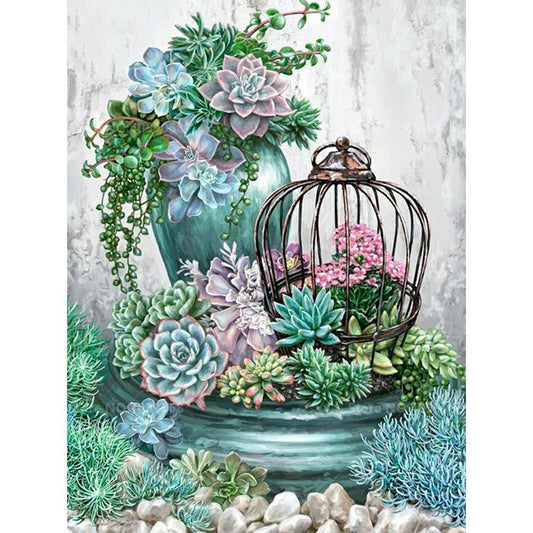 5D Diy Diamond Painting Kit Full Round Beads Succulent Plants