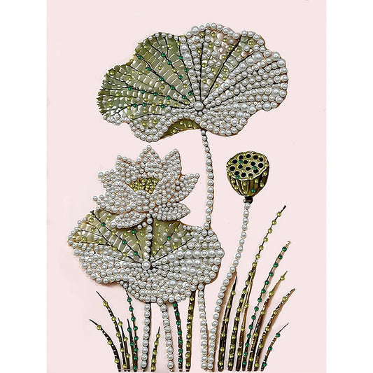 DIY Pearl Painting With Frame - Handmade Self-Adhesive Pearls - Lotus (30*40cm)