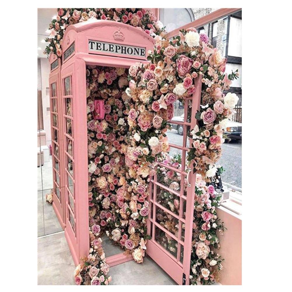 5D Diy Diamond Painting Kit Full Round Beads Flowers Telephone Booth