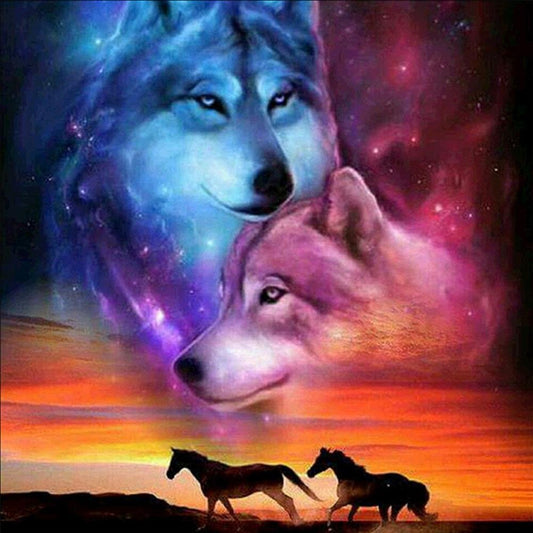 5D Diy Diamond Painting Kit Full Round Beads Two Wolves(40*40cm)