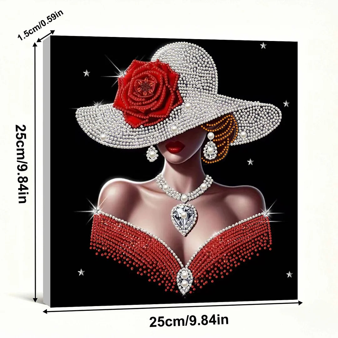 DIY Pearl Painting With Frame - Handmade Self-Adhesive Pearls - Red Woman (30*30cm)
