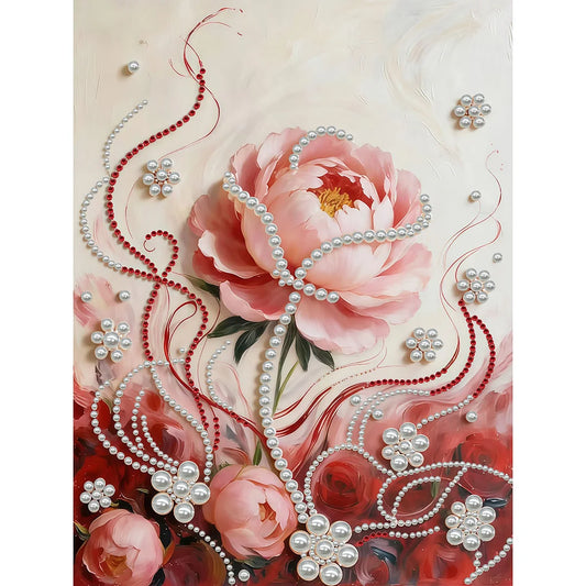 DIY Pearl Painting With Frame - Handmade Self-Adhesive Pearls - Rose (30*40cm) A