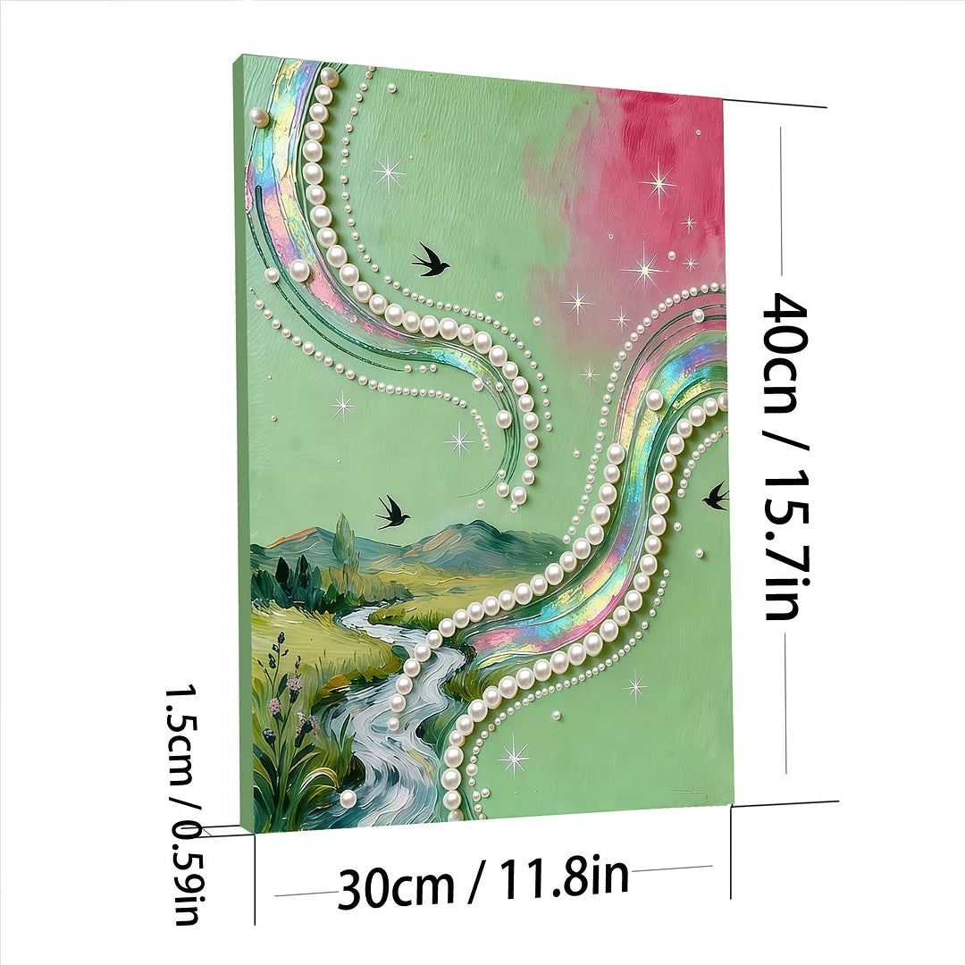 DIY Pearl Painting With Frame - Handmade Self-Adhesive Pearls - village (30*40cm)