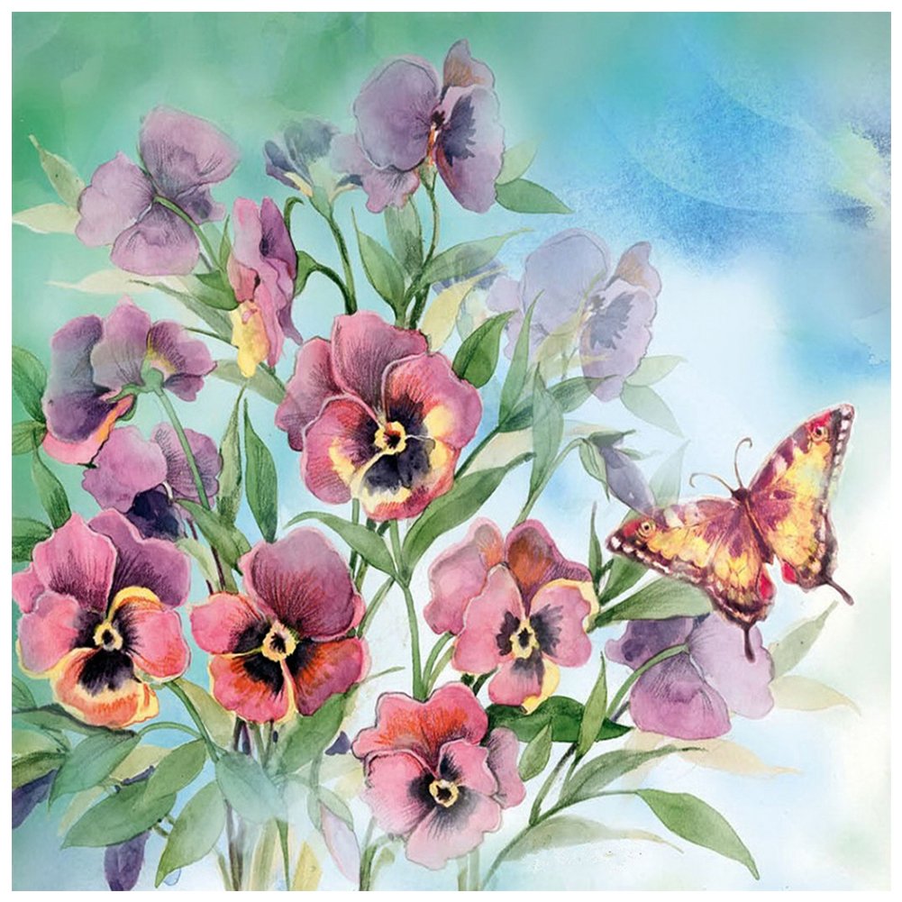 5D Diy Diamond Painting Kit Full Round Beads Flower Butterfly