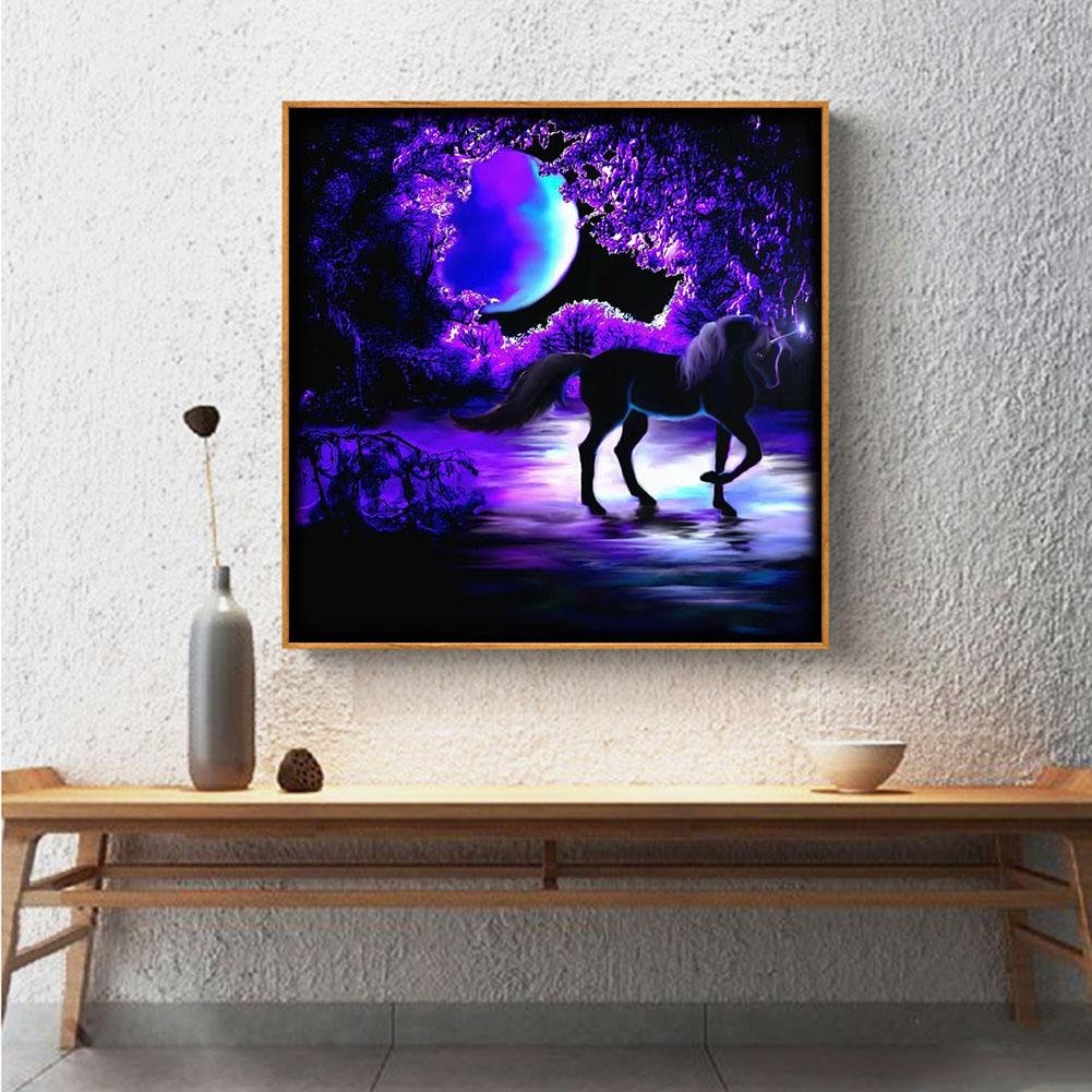 Diamond Painting - Full Round - Purple Flower Unicorn