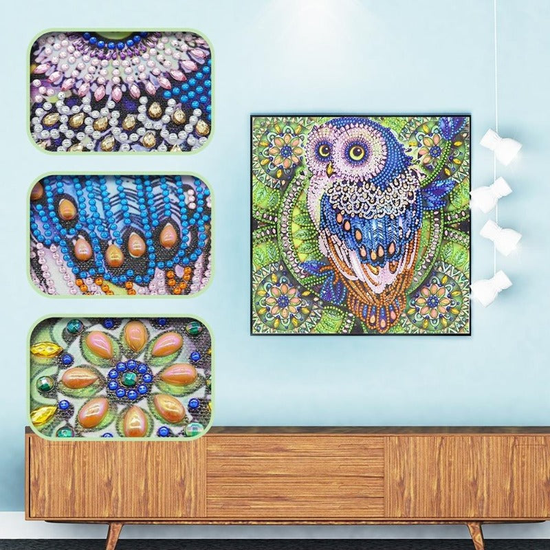 DIY 5D Crystal Rhinestone Diamond Painting Kit Blue Owl