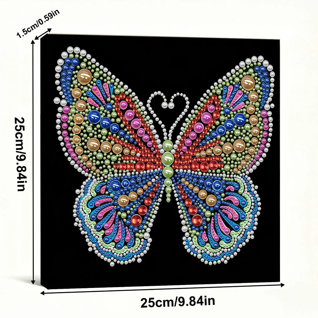 DIY Pearl Painting With Frame - Handmade Self-Adhesive Pearls - Rainbow Butterfly (25*25cm)