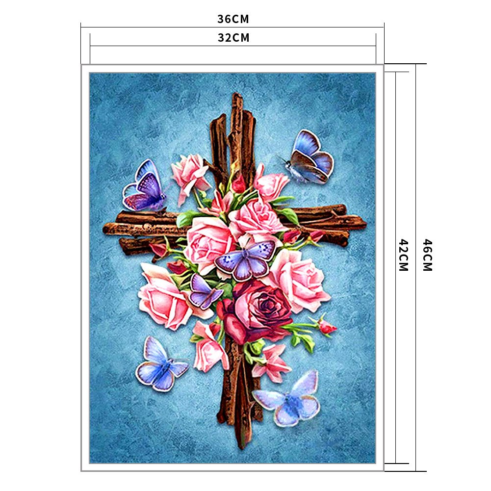 11ct Stamped Cross Stitch - Flower Cross (36*46cm)