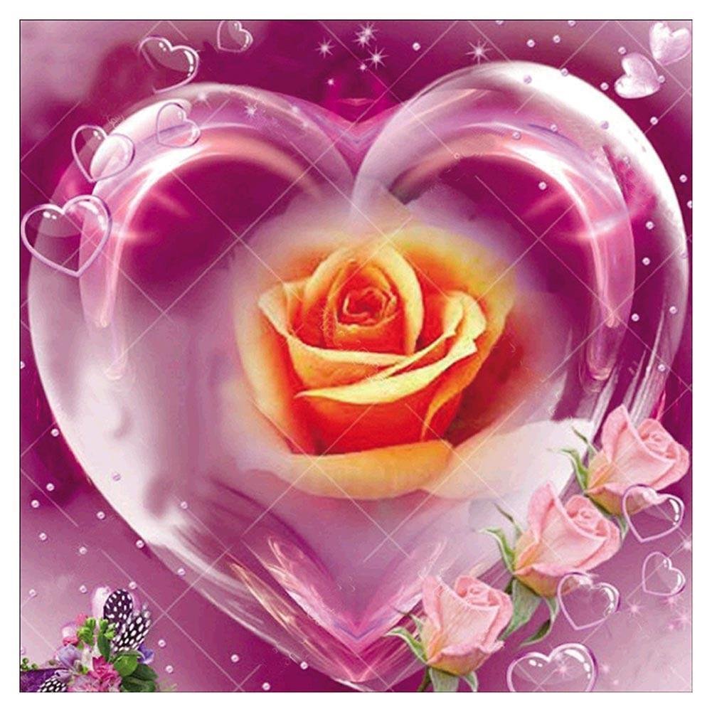 5D Diy Diamond Painting Kit Full Round Beads Heart Rose