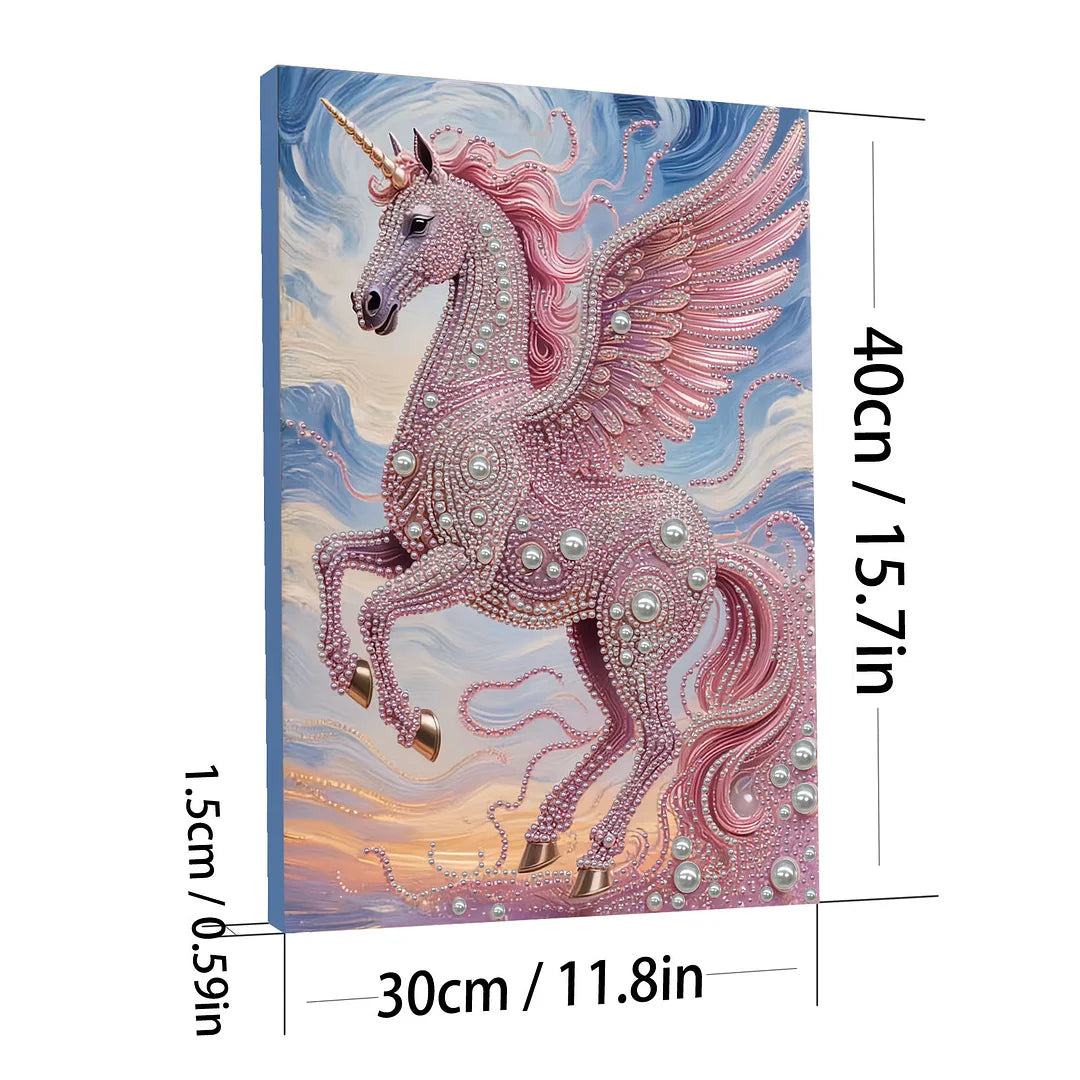 DIY Pearl Painting With Frame - Handmade Self-Adhesive Pearls - Pink Unicorn (30*40cm)