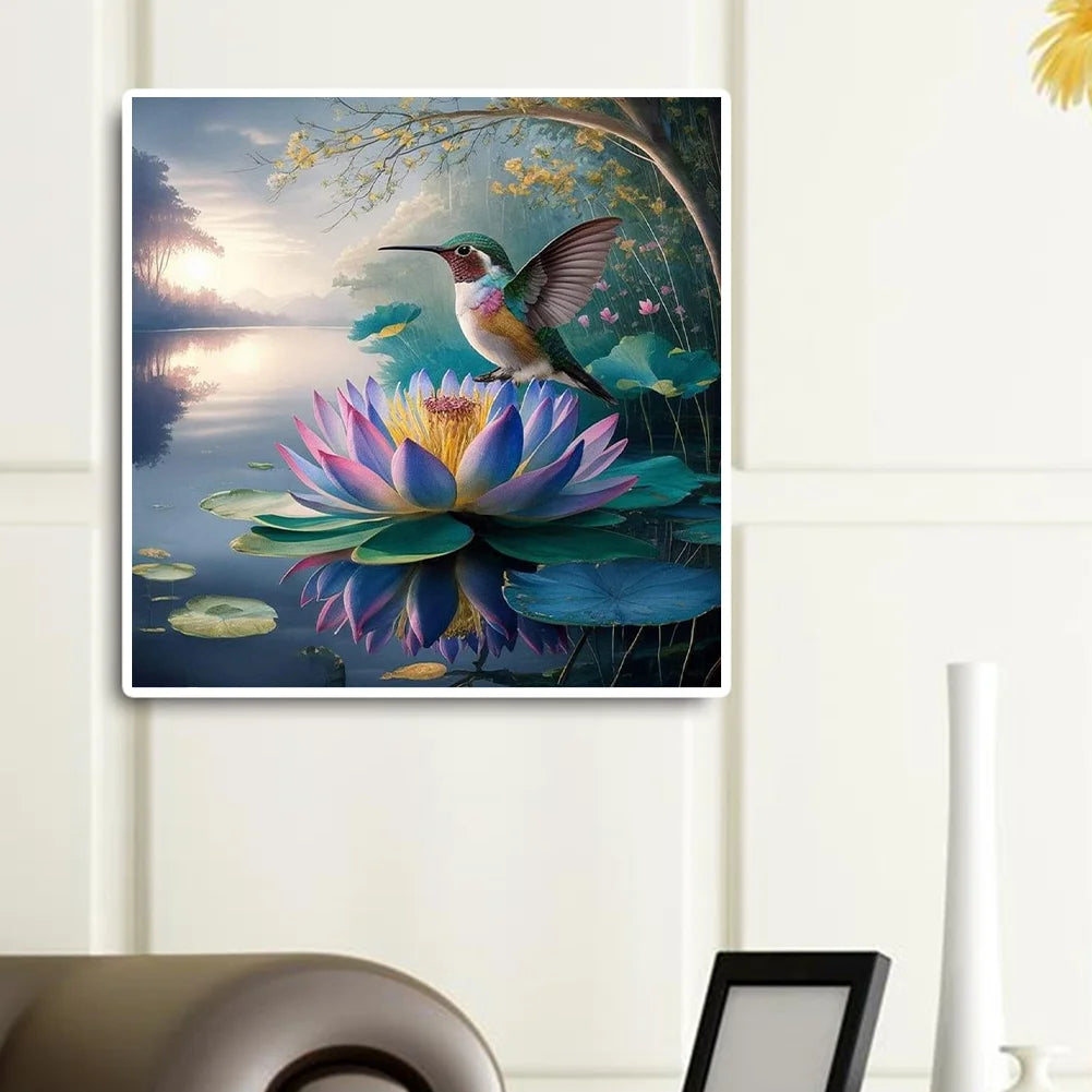 Diamond Painting - Full Round / Square - Hummingbird in Lotus