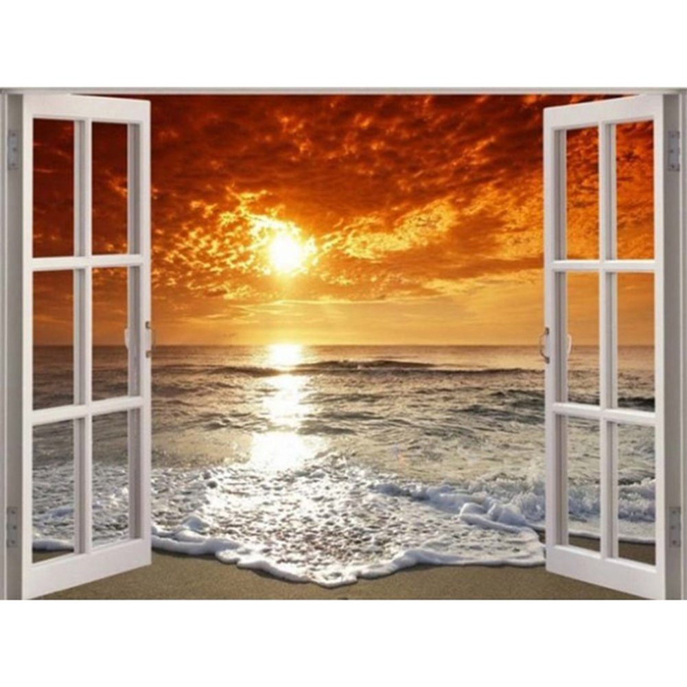 5D Diy Diamond Painting Kit Full Round Beads Sea Sunset