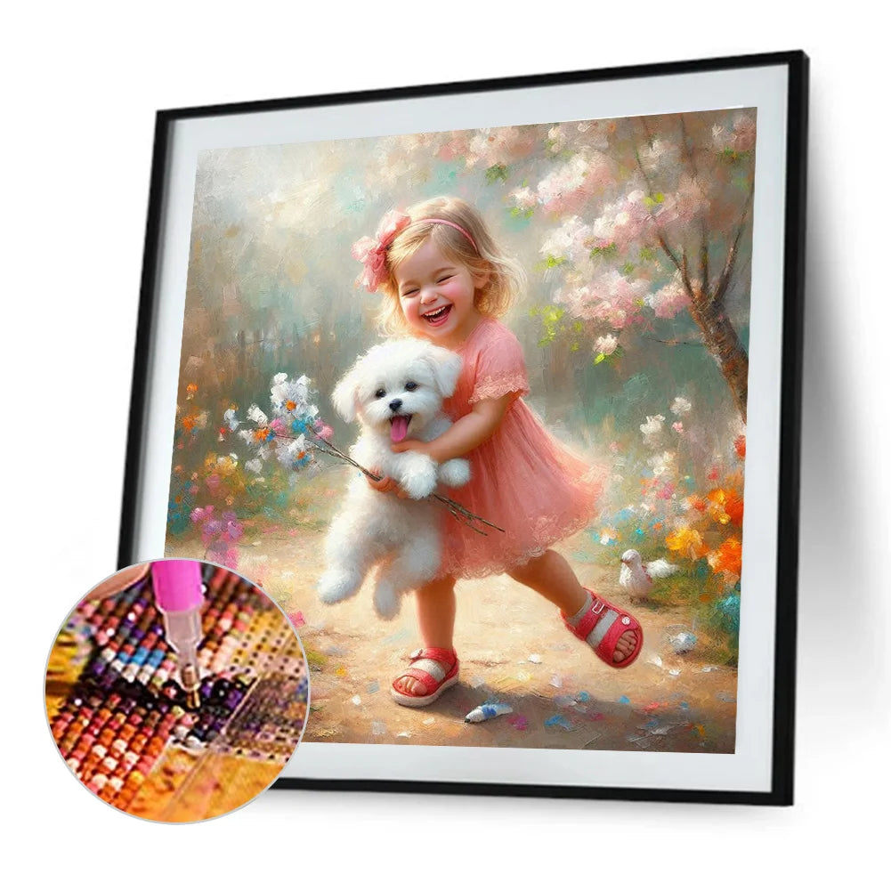 Diamond Painting - Full Round / Square - Dog and Girl E