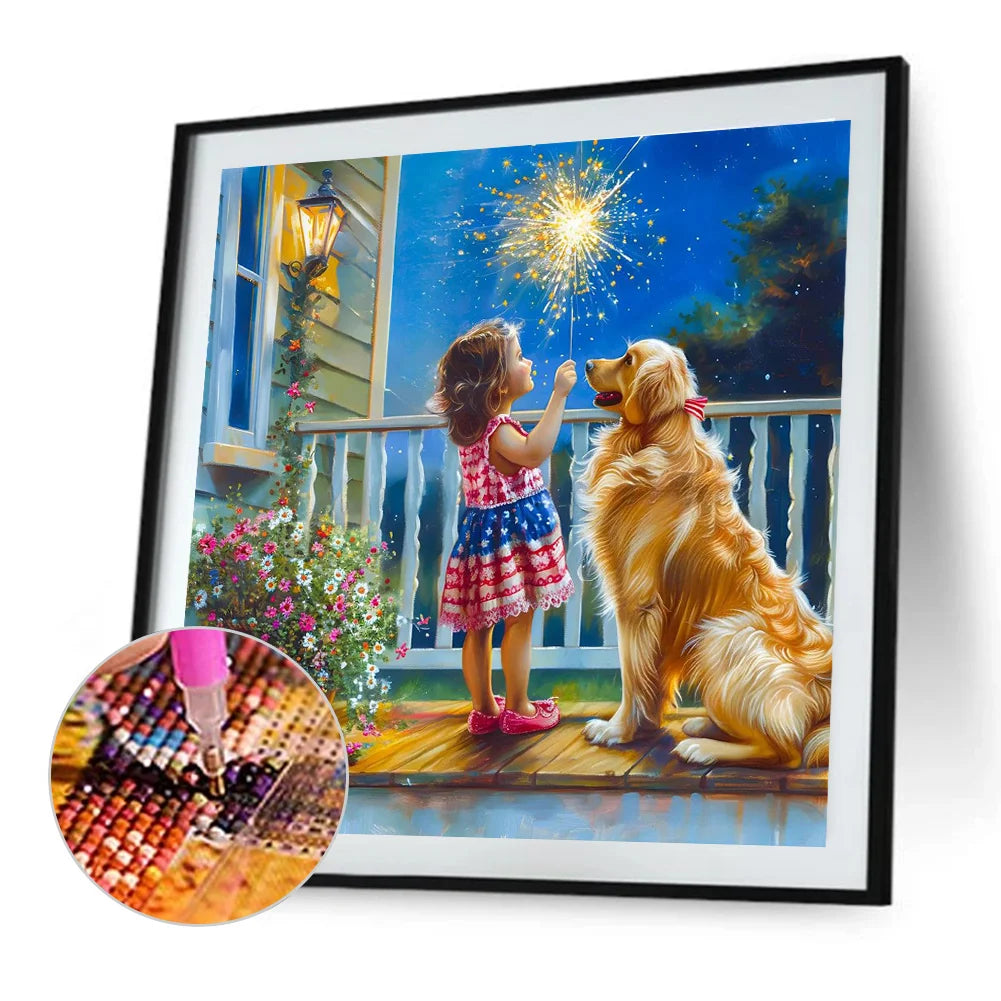 Diamond Painting - Full Round / Square - Dog and Girl H