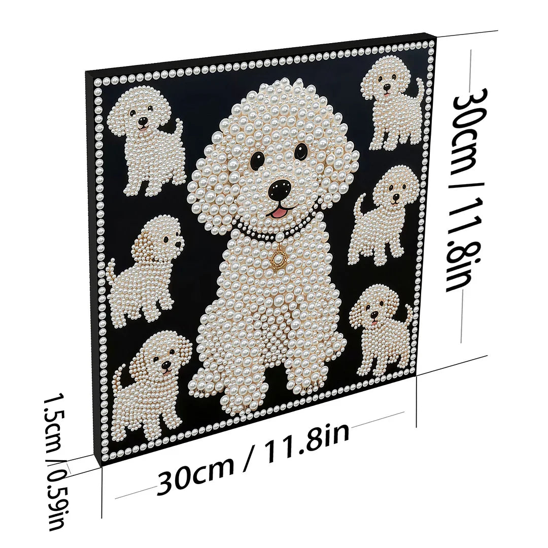 DIY Pearl Painting With Frame - Handmade Self-Adhesive Pearls - Puppy (30*30cm)