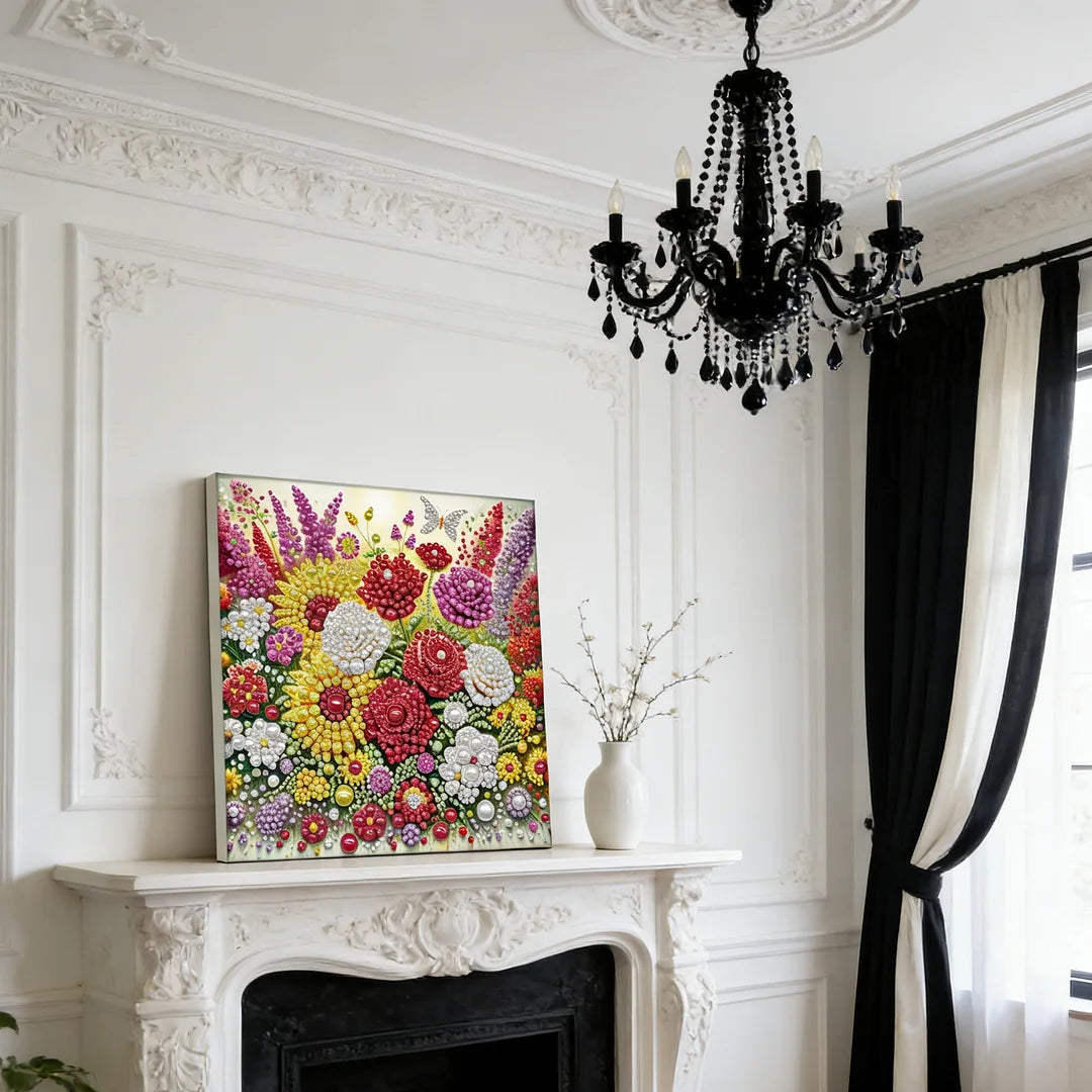 DIY Pearl Painting With Frame - Handmade Self - Adhesive Pearls - Flowers (30*30cm)