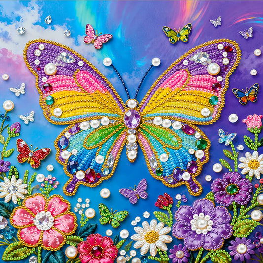 DIY Pearl Painting With Frame - Handmade Self-Adhesive Pearls - Butterfly (25*25cm) E