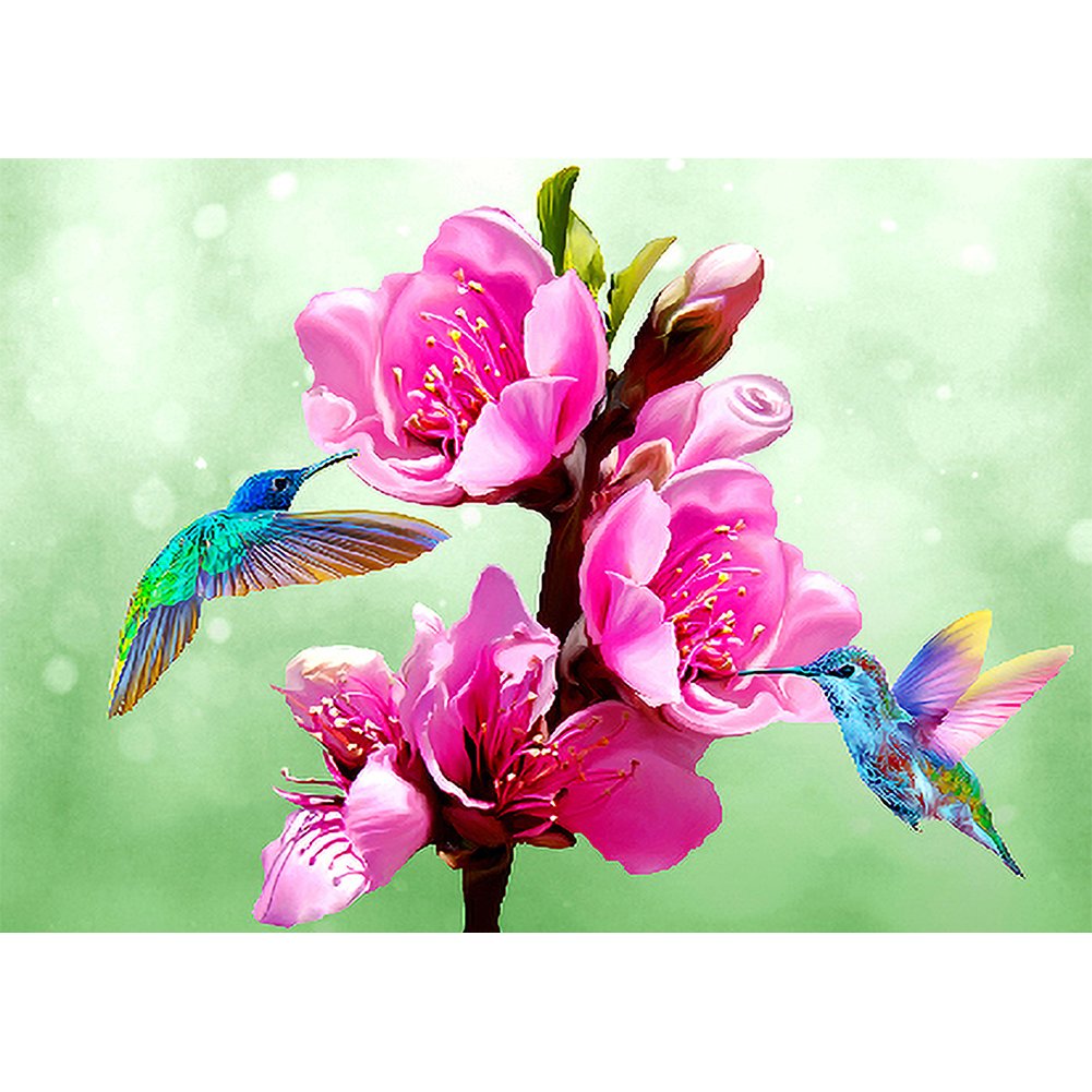 5D Diy Diamond Painting Kit Full Round Beads Hummingbird Flower