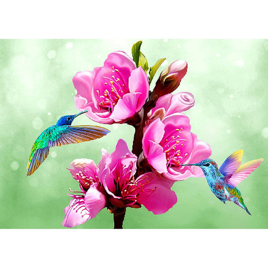 5D Diy Diamond Painting Kit Full Round Beads Hummingbird Flower