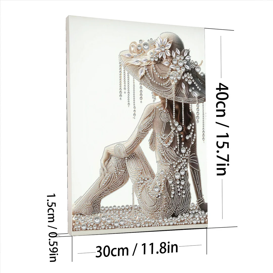 DIY Pearl Painting With Frame - Handmade Self-Adhesive Pearls - Woman (30*40cm) B