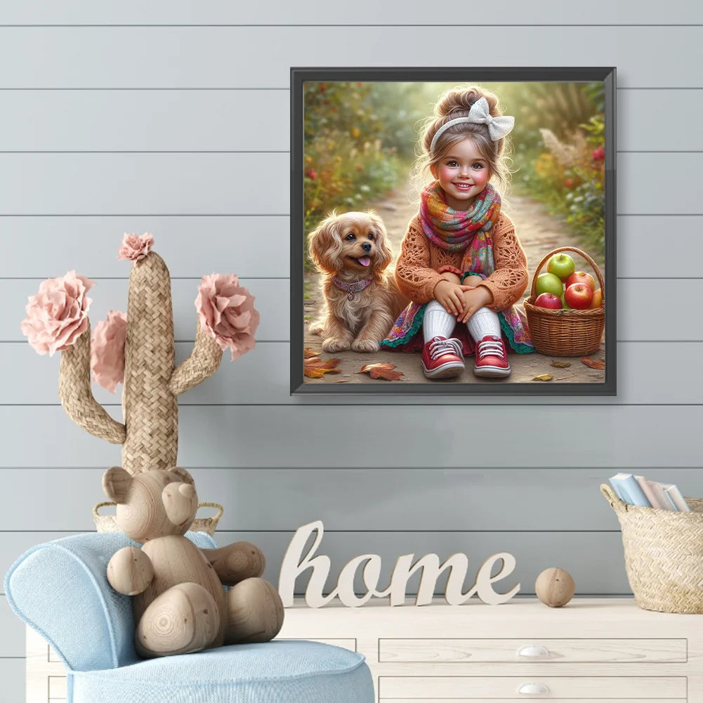 Diamond Painting - Full Round / Square - Dog and Girl P
