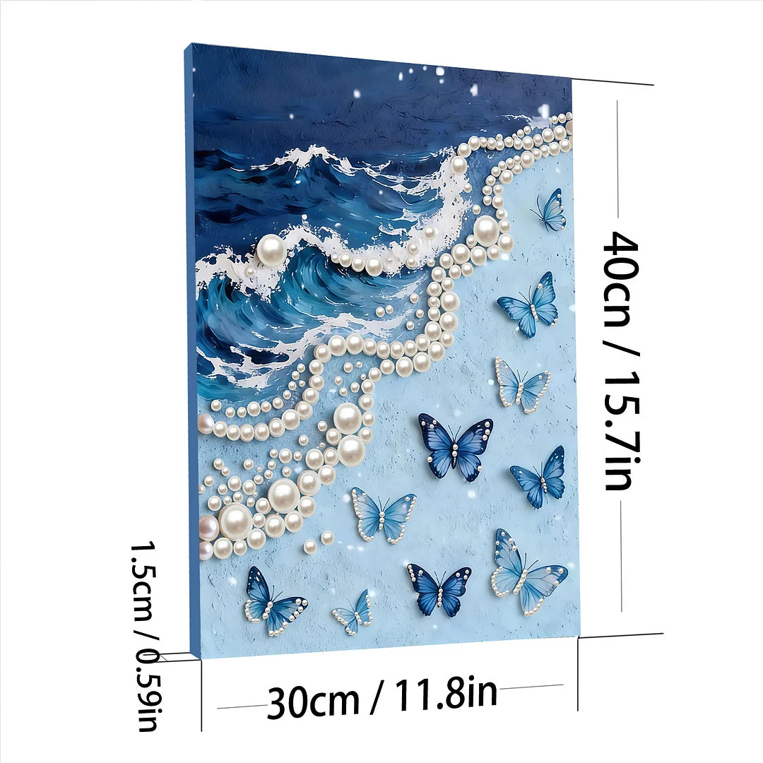 DIY Pearl Painting With Frame - Handmade Self-Adhesive Pearls - Butterfly Waves (30*40cm)