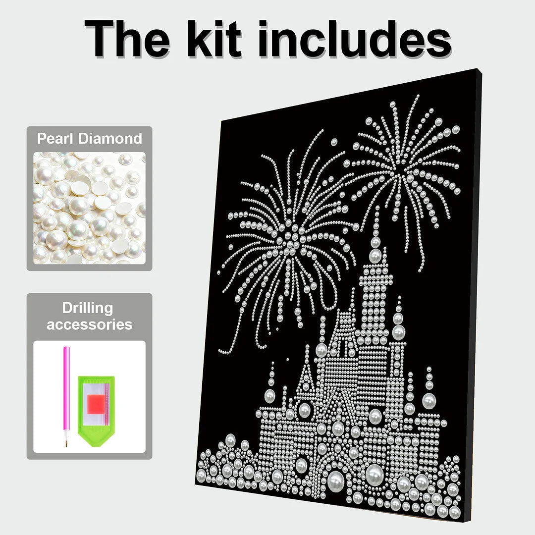DIY Pearl Painting With Frame - Handmade Self-Adhesive Pearls - Fireworks Castle (30*40cm)