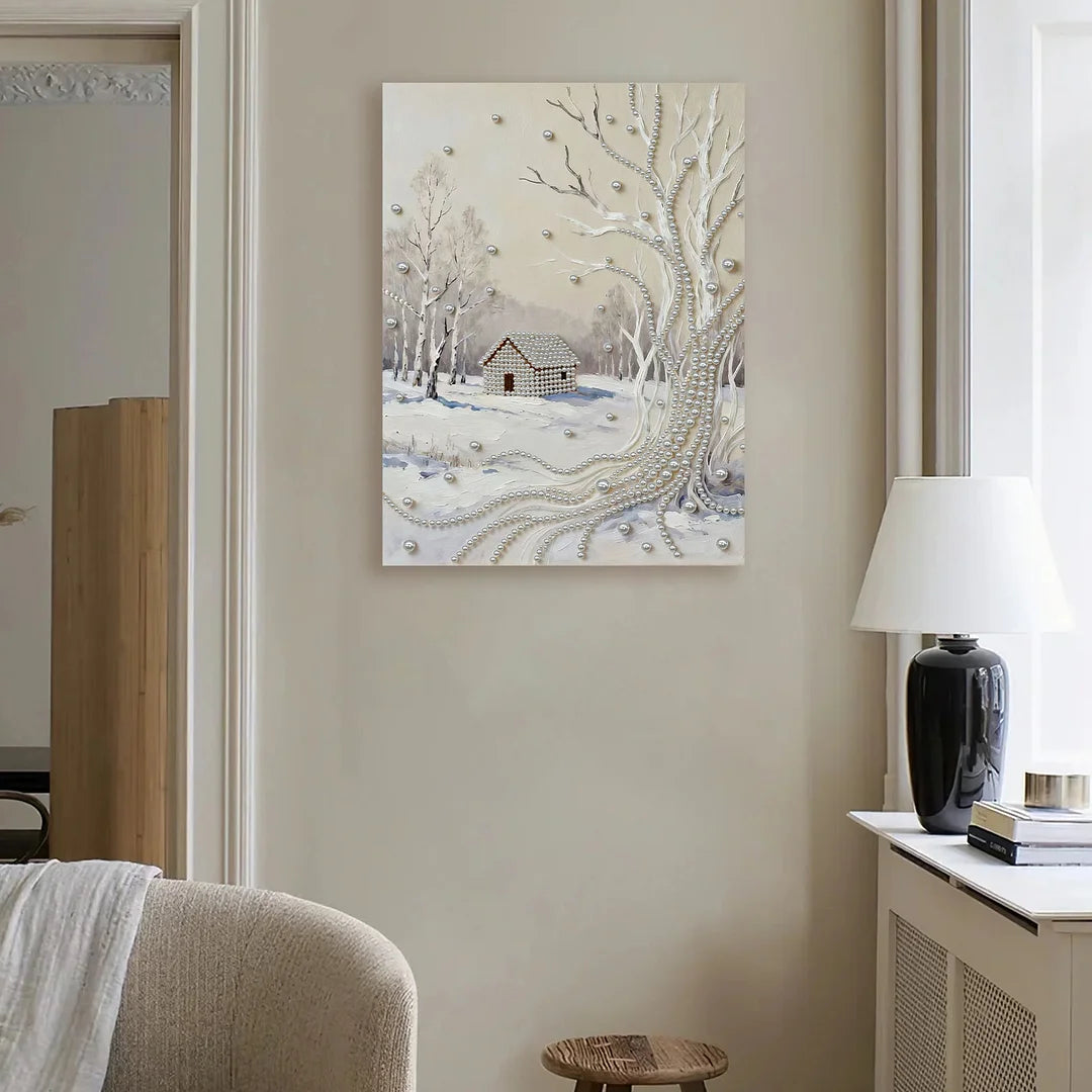 DIY Pearl Painting With Frame - Handmade Self-Adhesive Pearls - Snowfield (30*40cm)