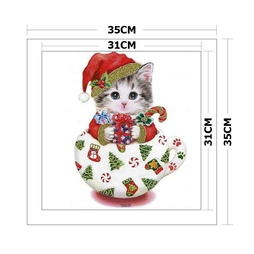 11CT Stamped Cross Stitch - Cat Cup(35*35CM) A